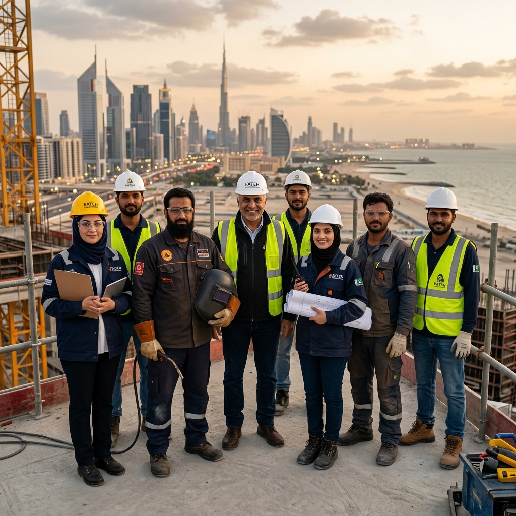 Diverse group of skilled Pakistani workers and engineers