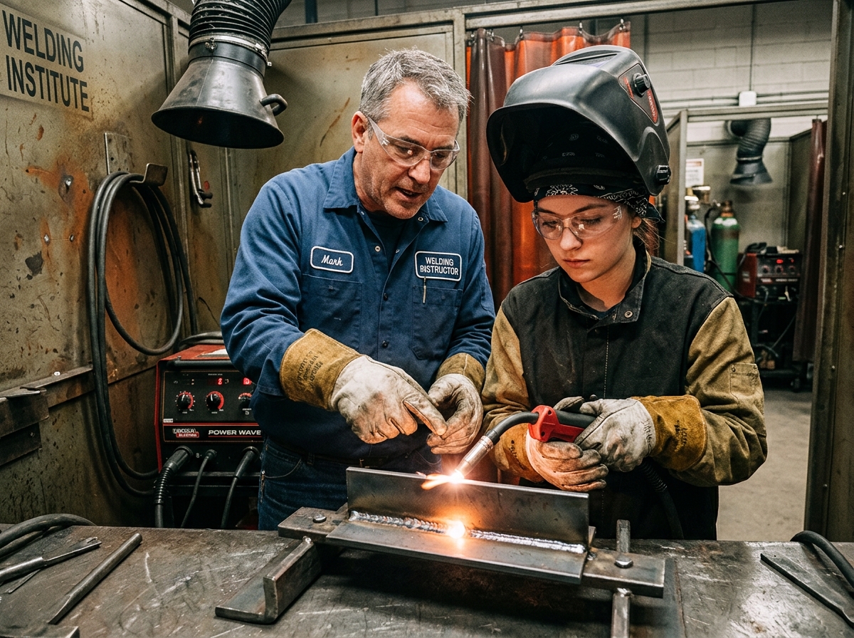 Instructor supervising industrial welding training in Multan