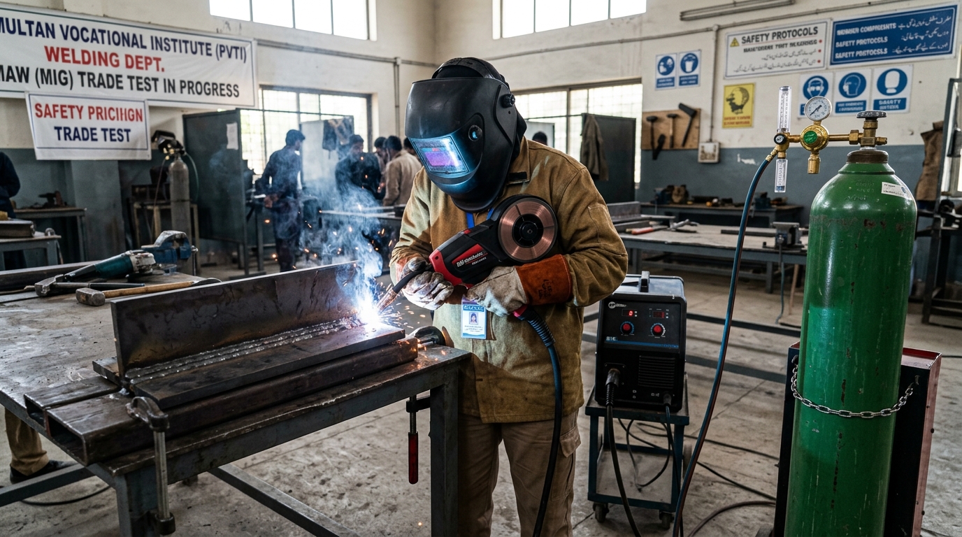 MIG GMAW welding trade test practical in Multan