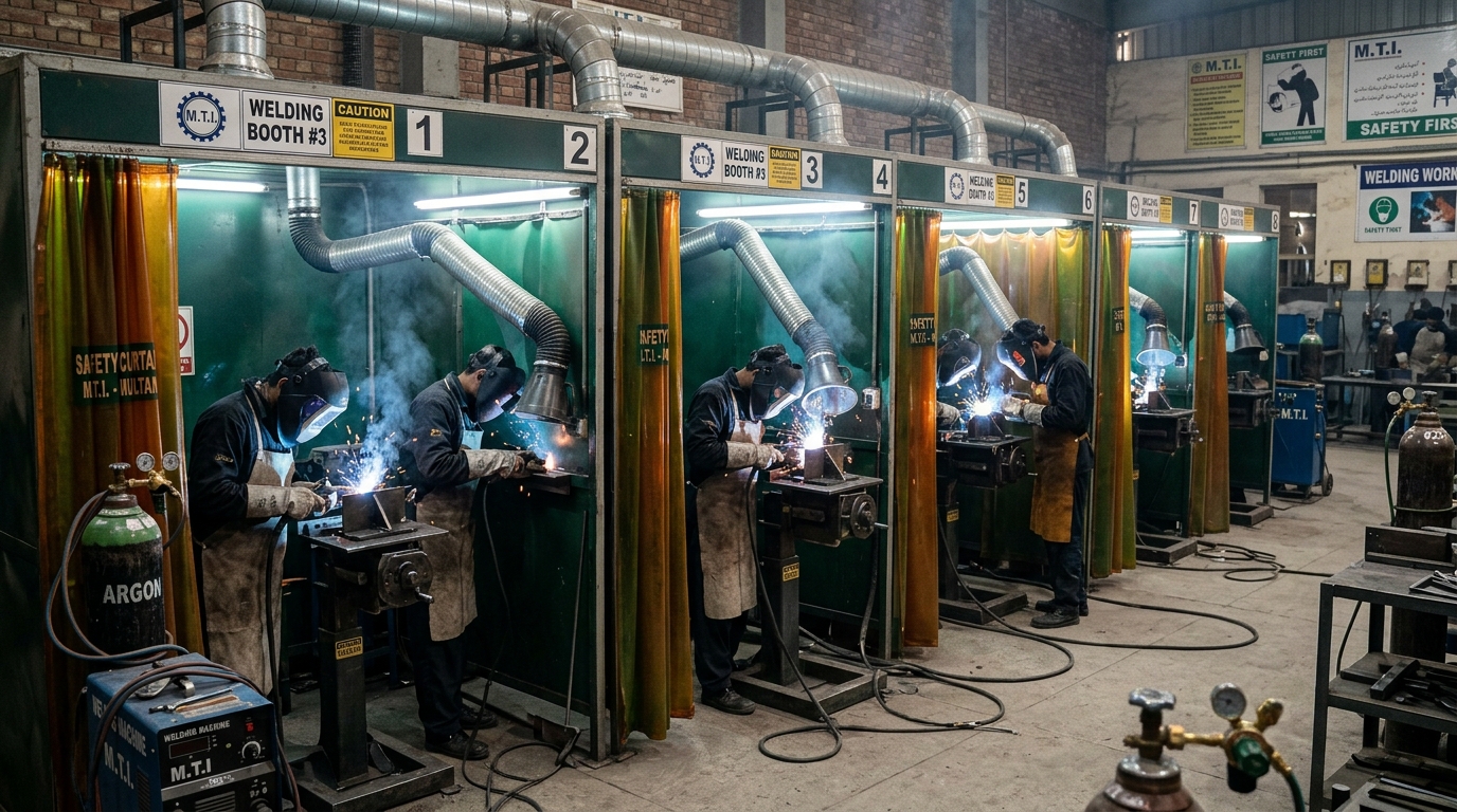 Individual welding practice booths at Ashtar TTC Multan